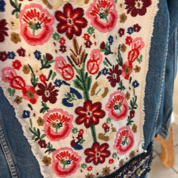 Zara Trafaluc Embroidered Oversized Boho Festival DenimJacket Medium - Picture 8 of 15